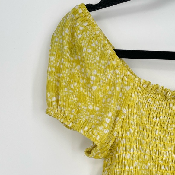 Lush Womens Yellow Smocked Off Shoulder Fairy Cottage Core Demure Blouse Medium - Picture 2 of 10